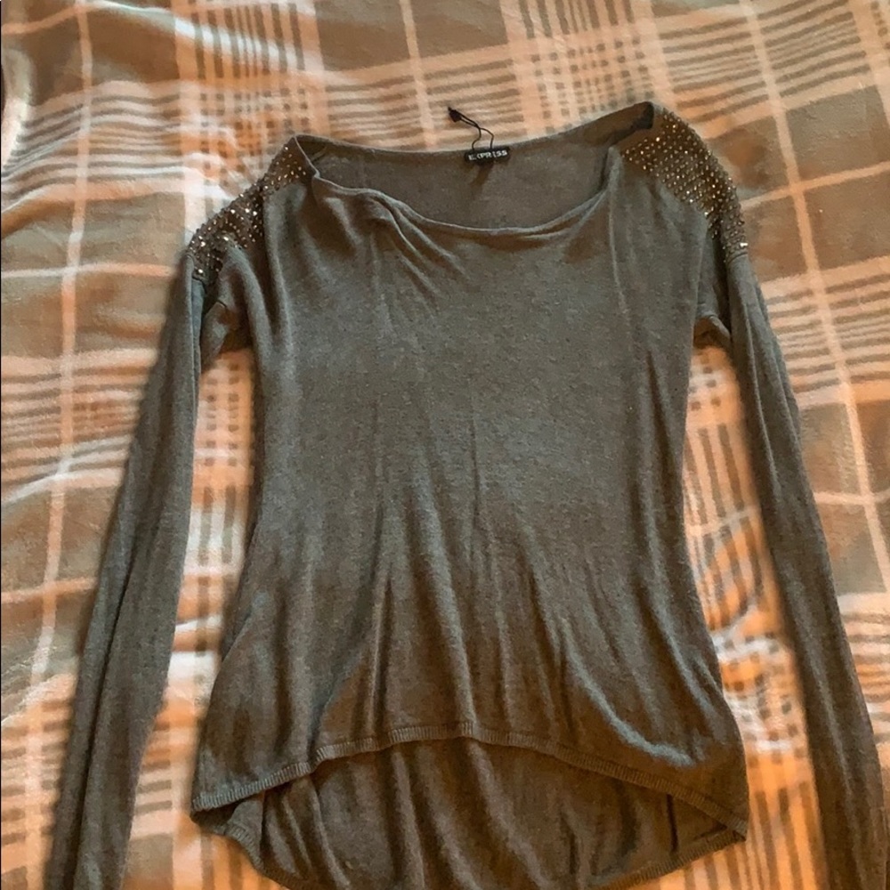 Rhinestone shouldered, long sleeve shirt